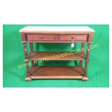 Vintage Library Table W/ White Marble Top