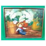 Scarecrow w/ Flower Pots Painting On Canvas Signed