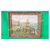 Fenced Ocean View Landscape Painting