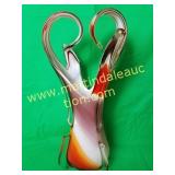 Lrg Purple, Orange & White Art Glass Blown Vase