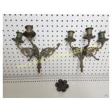 (2) Antique Brass Wall Candle Sconces