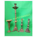 (4) Group Of Bronze Candle Holders