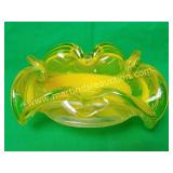 Yellow & White Art Glass Bowl Ashtray