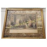 Antq Oriental Design Engraving W/ Mirrored Frame