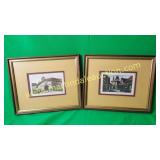 (2) Rothenbury Village Hand Colored Etchings