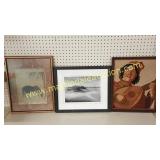 (3) Etching Of Horse, Beach Print, & Needlepoint