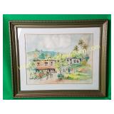 Houses & Clothesline Watercolor Pen & Ink