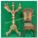 Vintage Wooden Chair & Gold Wooden Candelabra