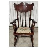 Wooden Rocking Chair With Needlepoint Upholstery