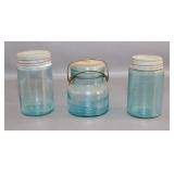 Aqua Blue Glass Mason and Crown Imperial Jars
