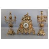 Cast Brass Clock Garniture