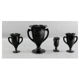 (4) Black Glass Vases