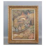 Oil on Board Painting of Cottage and Garden