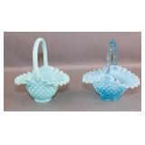 Hobnail Milk Glass and Light Blue Glass Baskets