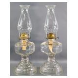 Pair of Clear Glass Oil Lamps