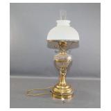 Brass Oil Lamp with Milk Glass Shade