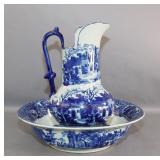 Blue and White Pitcher and Basin Set