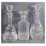 Three Clear Cut Glass Decanters