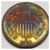 1864 Two Cent Piece Gem Uncirculated Toned
