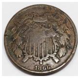 1866 Two Cent Piece High Grade