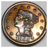 1855 Knob on Ear Braided Hair Large Cent AU/BU