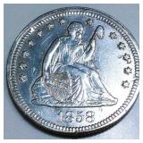 1858 Seated Liberty Quarter AU/BU