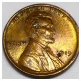 1919 Lincoln Wheat Cent Penny AU/BU