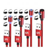 NEW 4 Pack 3/3/6/6Ft Magnetic Charger USB Cable NEW 4 Pack 3/3/6/6Ft Magnetic Charger USB Cable