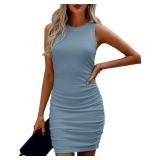 (S) Women's Ribbed Crewneck Bodycon Dress YELLOW (S) Women's Ribbed Crewneck Bodycon Dress YELLOW