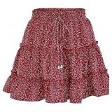 Floral High Waist Mini Skirt(S, Red dot) Floral High Waist Mini Skirt(S, Red dot)