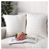 NEW (24x24") 2Pcs White Fur Throw Pillow Covers
