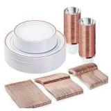 $48 150 PCS Plastic Dinnerware Set Rose Gold