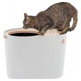$54 Cat Litter Box with Scoop(White/Beige)