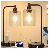 NEW $70 2Pk Modern USB Bedside Table Lamps