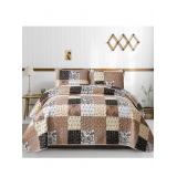 $60(Q) Mybedsoul Brown Plaid Quilt Set Queen Size
