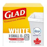 XS 15L Glad White Garbage Bags 52 Bags