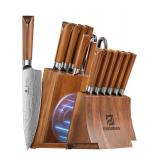 $124 Piklohas Knife Block Set, 15 Pieces