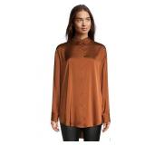 New Women Satin Button-Front Shirt (Copper)