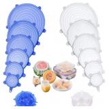 New Silicone Stretch Lids 12 Pack (Blue/Clear)