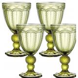 New $34 Set of 4 Vintage Green Wine Glass, 8.5 Oz
