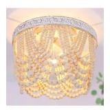 NEW $80 Wood Beaded Flush Mount Ceiling Light