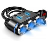NEW 3 Socket Cigarette Lighter w/USB Car Charging