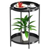 NEW $57 Metal Side Table 2 Tier BLACK
