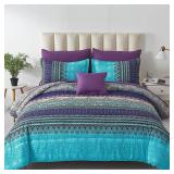 $82 Queen Size 5 Piece Bed Set Purple Floral
