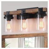 $90 3-Lights Wood Grain Rustic Vanity Light
