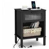 NEW $161 Black Nightstand with Charging Station