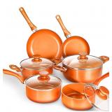 NEW-$83 10-Piece Non-Stick Cookware Set Pots