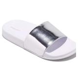 NEW (SZ 9) White Metallic Comfort Slide Sandals