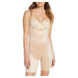 New $100 XS Open Bust Mid Thigh Bodysuit Beige