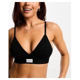 NEW (L) Cotton Cross Over Padded Bralette-Black